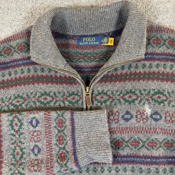 Polo Ralph Lauren Other - Polo Ralph Lauren Mens XL Grey Fair Isle Wool Cashmere Quarter Zip Sweater #2908
